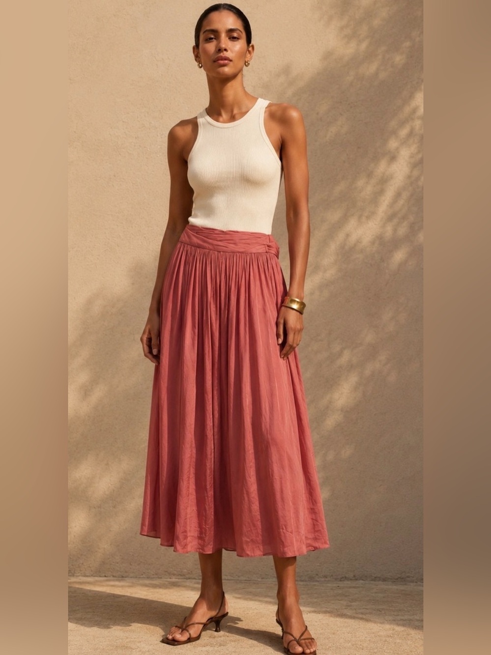 NWT Point Sur for J.Crew Crinkle Satin Midi Skirt in seashell/rose pink size 8